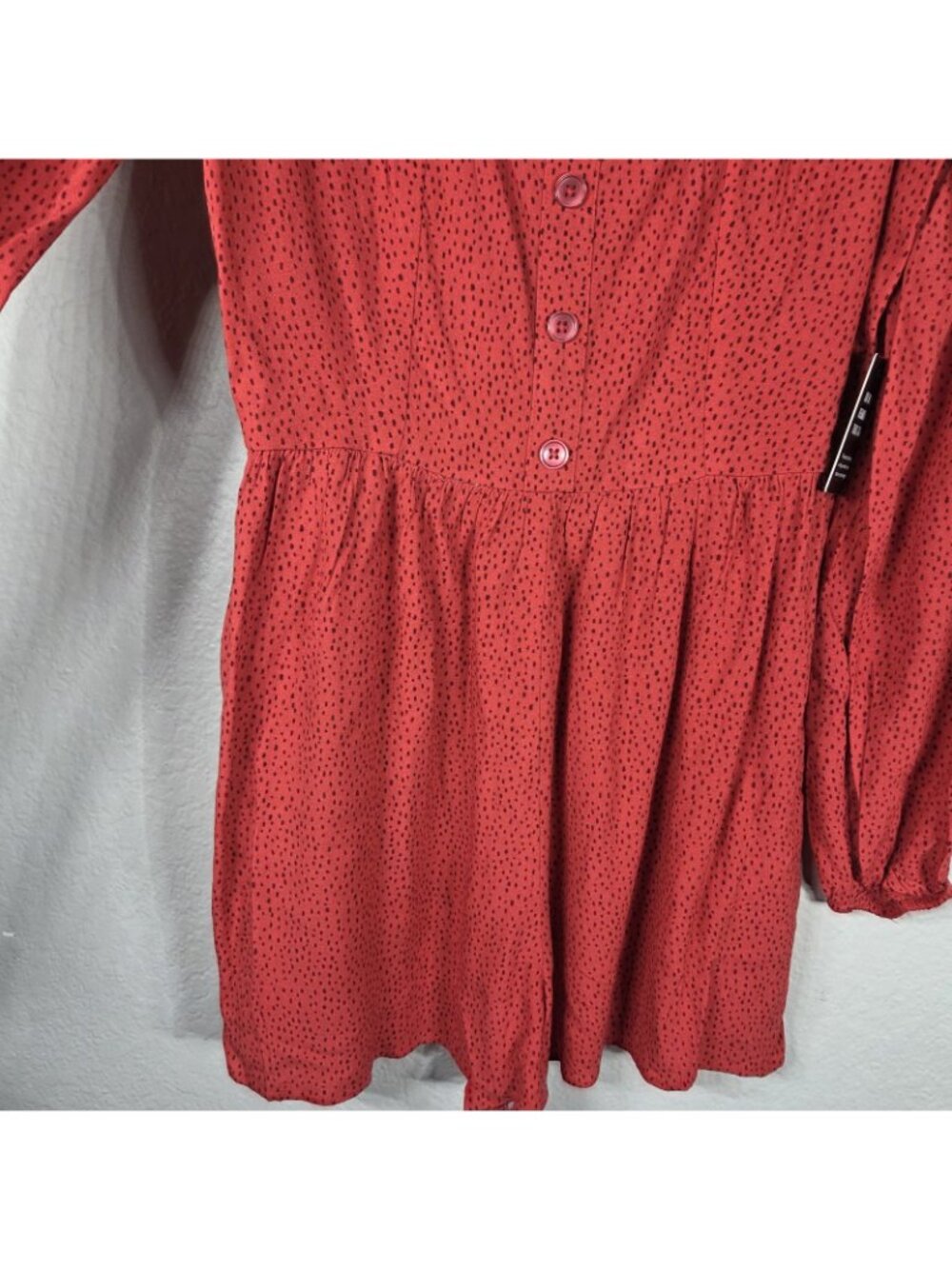 Express Smocked Polka Dot Red Long Sleeve Romper Size S Button Up - Picture 5 of 16